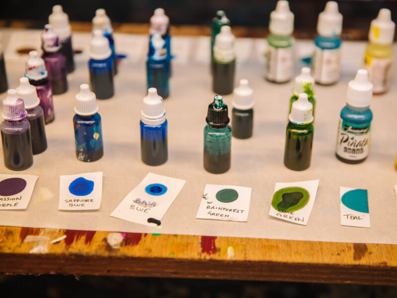 Different multicoloured alcohol inks